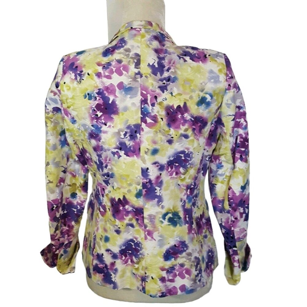 Petites Women’s Open Front Blazer Green Purple 100% Cotton Size 8P NWT - Picture 5 of 12